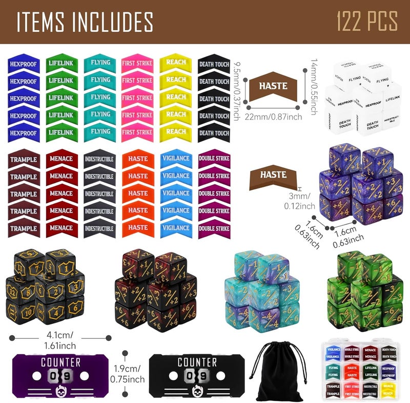 FIGURESLAB Store 122PCS MTG Keyword Tokens & Dice & Life Counter Set for Magic Card, Health Tracker Life Counter Bulk Ability MTG Dice Set, Compatible with TCG Card Gaming Accessories CCG Creature Stats - Image 2